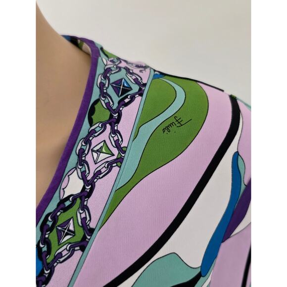 Emilio Pucci Purple Multicolor Signature Print long-sleeved dress 10 sz - Picture 11 of 16